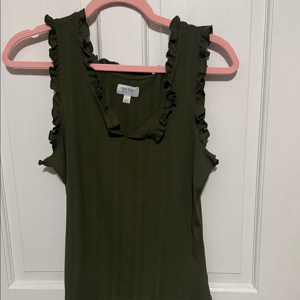 True Craft Dark Green Ruffle Tank Top
